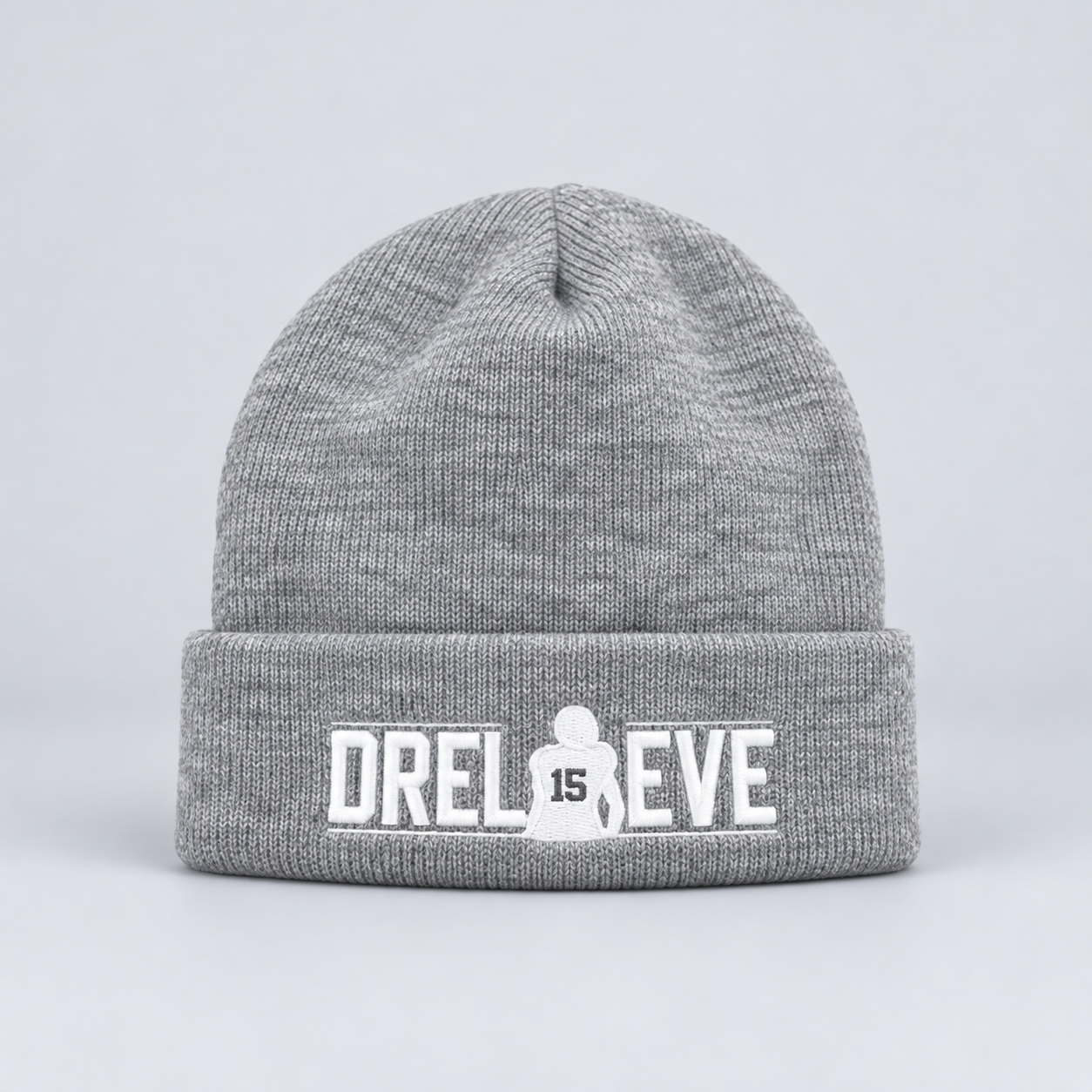 Gray Drelieve beanie with white logo